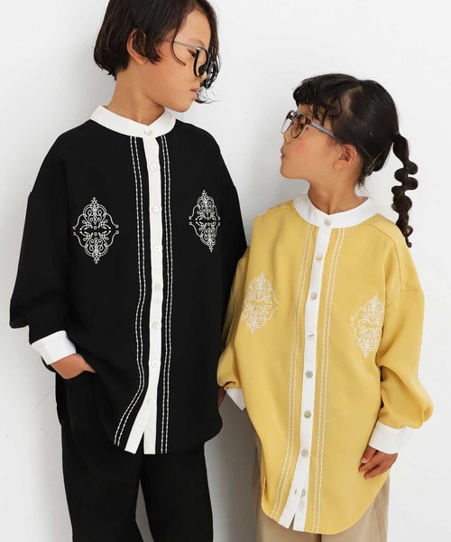 antiqua（アンティカ）の「レトロ刺繍シャツ（シャツ/ブラウス・キッズ・ブラック/オフホワイト/カーキ/イエロー・4/6/3/5）」の5枚目の写真