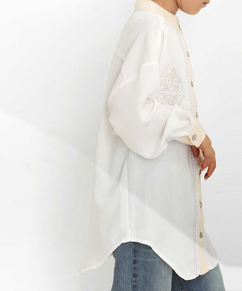 antiqua（アンティカ）の「レトロ刺繍シャツ（シャツ/ブラウス・キッズ・ブラック/オフホワイト/カーキ/イエロー・4/6/3/5）」の9枚目の写真