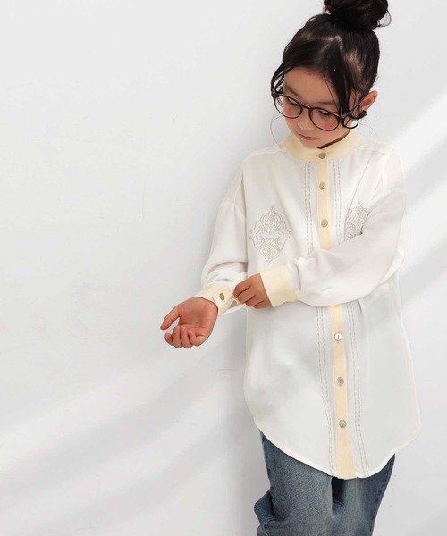 antiqua（アンティカ）の「レトロ刺繍シャツ（シャツ/ブラウス・キッズ・ブラック/オフホワイト/カーキ/イエロー・4/6/3/5）」の7枚目の写真