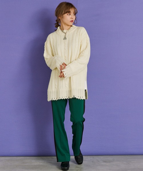 byYOUANCE（バイユアンス）の「ダメージシアールーズニット（ニット/セーター・レディース・パープル/ホワイト/ブラック/グリーン・FREE）」の20枚目の写真