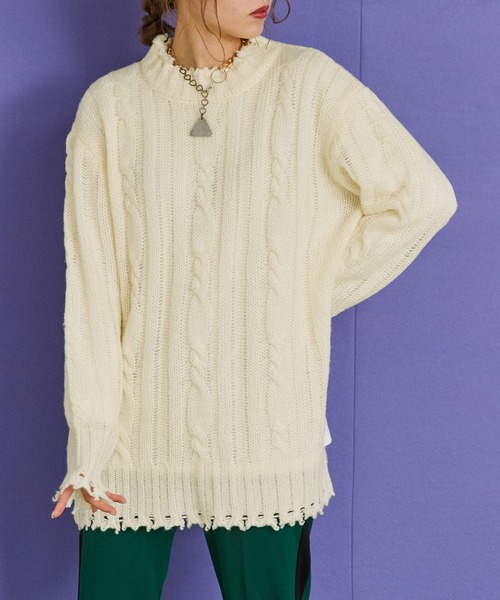 byYOUANCE（バイユアンス）の「ダメージシアールーズニット（ニット/セーター・レディース・パープル/ホワイト/ブラック/グリーン・FREE）」の21枚目の写真