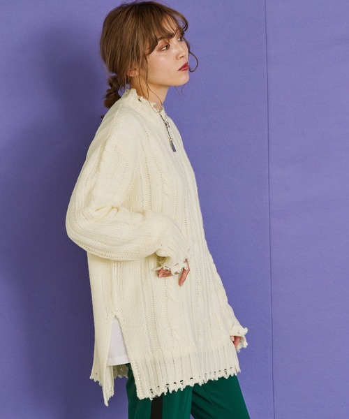 byYOUANCE（バイユアンス）の「ダメージシアールーズニット（ニット/セーター・レディース・パープル/ホワイト/ブラック/グリーン・FREE）」の22枚目の写真