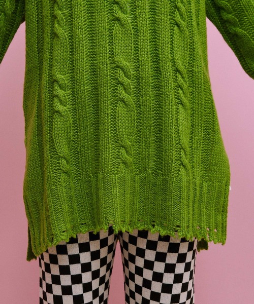 byYOUANCE（バイユアンス）の「ダメージシアールーズニット（ニット/セーター・レディース・パープル/ホワイト/ブラック/グリーン・FREE）」の5枚目の写真