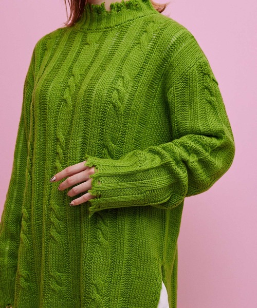 byYOUANCE（バイユアンス）の「ダメージシアールーズニット（ニット/セーター・レディース・パープル/ホワイト/ブラック/グリーン・FREE）」の6枚目の写真