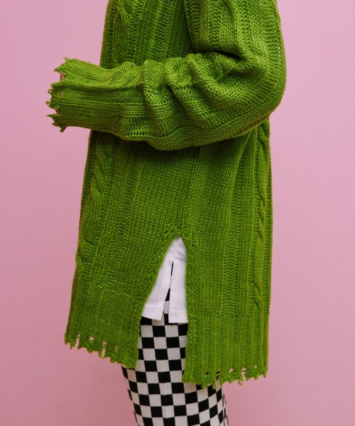 byYOUANCE（バイユアンス）の「ダメージシアールーズニット（ニット/セーター・レディース・パープル/ホワイト/ブラック/グリーン・FREE）」の7枚目の写真