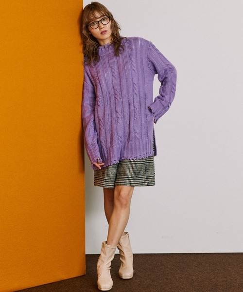 byYOUANCE（バイユアンス）の「ダメージシアールーズニット（ニット/セーター・レディース・パープル/ホワイト/ブラック/グリーン・FREE）」の10枚目の写真