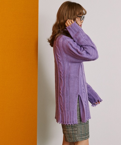 byYOUANCE（バイユアンス）の「ダメージシアールーズニット（ニット/セーター・レディース・パープル/ホワイト/ブラック/グリーン・FREE）」の12枚目の写真