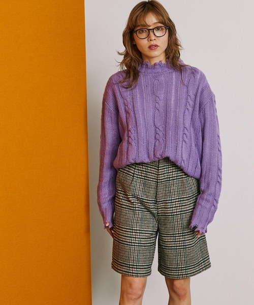 byYOUANCE（バイユアンス）の「ダメージシアールーズニット（ニット/セーター・レディース・パープル/ホワイト/ブラック/グリーン・FREE）」の14枚目の写真