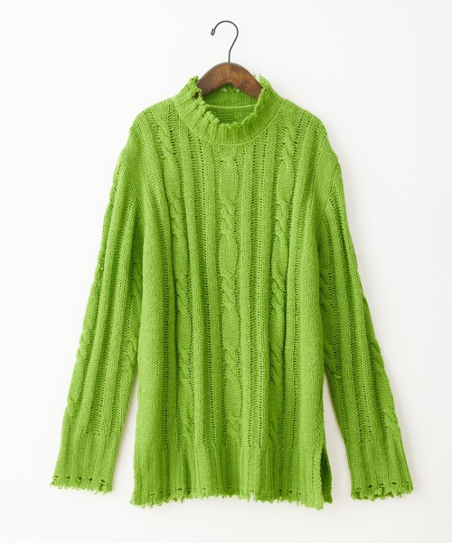 byYOUANCE（バイユアンス）の「ダメージシアールーズニット（ニット/セーター・レディース・パープル/ホワイト/ブラック/グリーン・FREE）」の16枚目の写真