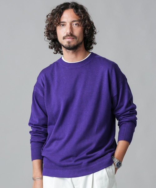 NANO universe（ナノユニバース）の「ガンジーハイゲージクルーネックニット（ニット/セーター・メンズ・ブラック/レッド系その他2/パープル・L/XL/S/M）」の2枚目の写真