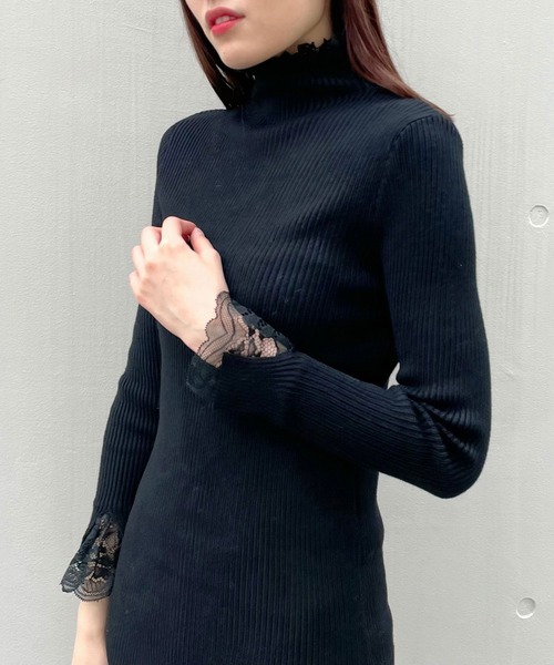 Crea titty&Co. PETIT（クレアティティーアンドコープチ）の「【Crea titty&Co.PETIT】プチハイレースニットミニワンピース（ワンピース・レディース・ブラック/ベージュ・FREE）」の9枚目の写真