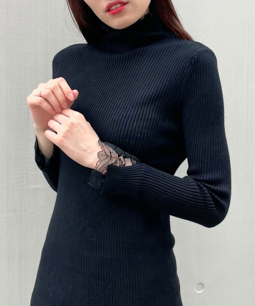 Crea titty&Co. PETIT（クレアティティーアンドコープチ）の「【Crea titty&Co.PETIT】プチハイレースニットミニワンピース（ワンピース・レディース・ブラック/ベージュ・FREE）」の5枚目の写真