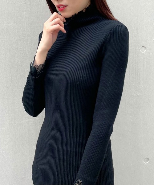 Crea titty&Co. PETIT（クレアティティーアンドコープチ）の「【Crea titty&Co.PETIT】プチハイレースニットミニワンピース（ワンピース・レディース・ブラック/ベージュ・FREE）」の4枚目の写真