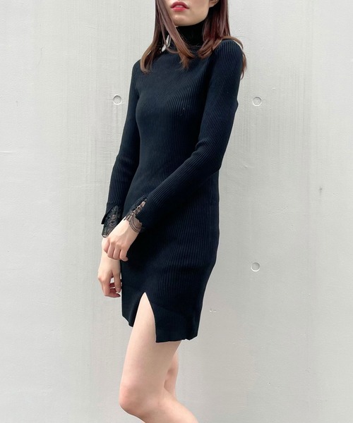 Crea titty&Co. PETIT（クレアティティーアンドコープチ）の「【Crea titty&Co.PETIT】プチハイレースニットミニワンピース（ワンピース・レディース・ブラック/ベージュ・FREE）」の8枚目の写真