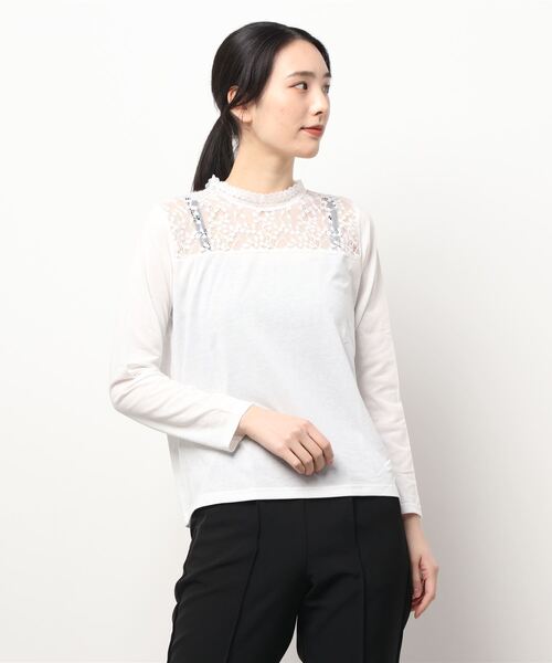 ehka sopo（エヘカソポ）の「レース切替ハイネックカットソー（Tシャツ/カットソー・レディース・オフホワイト/ミント/ブラック/キナリ・ﾌﾘ-）」の2枚目の写真