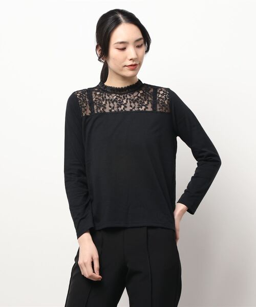 ehka sopo（エヘカソポ）の「レース切替ハイネックカットソー（Tシャツ/カットソー・レディース・オフホワイト/ミント/ブラック/キナリ・ﾌﾘ-）」の7枚目の写真