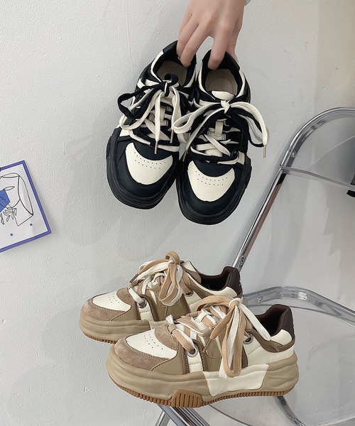 aimoha（アイモハ）の「かわいい厚底スニーカー（スニーカー・レディース・ベージュ/ブラック・24.5cm/23.5cm/24.0cm/22.5cm/23.0cm）」の14枚目の写真