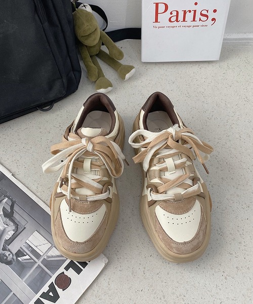 aimoha（アイモハ）の「かわいい厚底スニーカー（スニーカー・レディース・ベージュ/ブラック・24.5cm/23.5cm/24.0cm/22.5cm/23.0cm）」の12枚目の写真