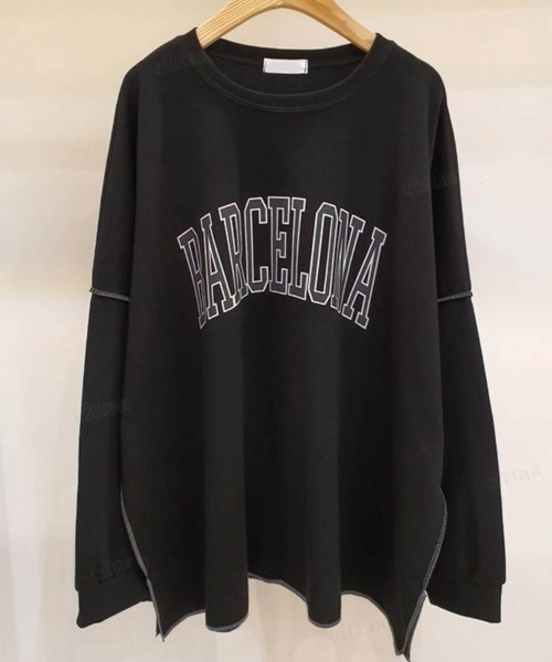 Dalfwin(ダールフィン)の「韓国ファッションBARCELONAカレッジロゴオーバーサイズスウェット(スウェット・レディース・チャコールグレー/グレー/ブラック/グレー系その他2/グレー系その他/ブラック系その他・FREE)」の12枚目の写真