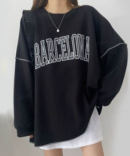 Dalfwin(ダールフィン)の「韓国ファッションBARCELONAカレッジロゴオーバーサイズスウェット(スウェット・レディース・チャコールグレー/グレー/ブラック/グレー系その他2/グレー系その他/ブラック系その他・FREE)」の11枚目の写真