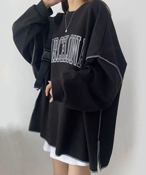 Dalfwin(ダールフィン)の「韓国ファッションBARCELONAカレッジロゴオーバーサイズスウェット(スウェット・レディース・チャコールグレー/グレー/ブラック/グレー系その他2/グレー系その他/ブラック系その他・FREE)」の8枚目の写真