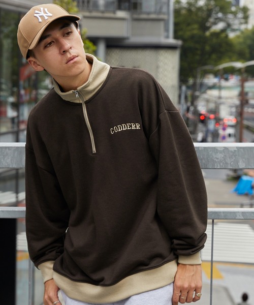 青山店専売　AD2003 ハーフジップロゴスウェット　新品 セール】【CODDERR】ハーフジップ ロゴ刺繍 裏毛 ビッグ