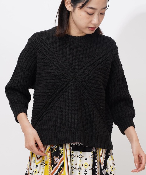 GRANDMA MAMA DAUGHTER（グランマママドーター）の「【 GRANDMA MAMA DAUGHTER / グランマ ママ ドーター 】 クロスショートニット GN831821  KTI（ニット/セーター・レディース・ブラック/マスタード・1/0）」の5枚目の写真