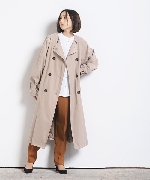 rps（アールピーエス）の「ノーカラーＢＩＧトレンチコート（トレンチコート・レディース・ベージュ/カーキ/ライトベージュ・M）」の4枚目の写真