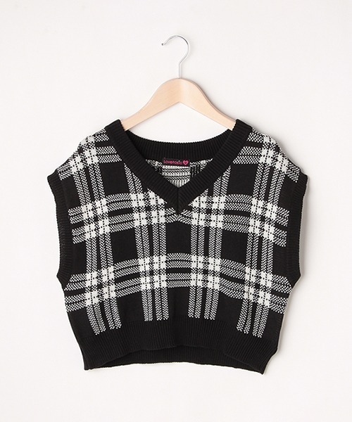 LOVETOXIC（ラブトキシック）の「チェックニットベスト（ベスト・キッズ・ブラック/ベージュ・S/M/SS/L）」の2枚目の写真