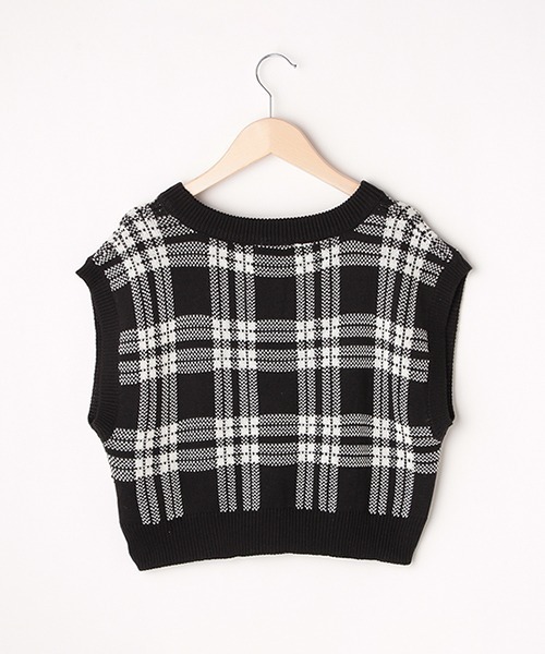 LOVETOXIC（ラブトキシック）の「チェックニットベスト（ベスト・キッズ・ブラック/ベージュ・S/M/SS/L）」の4枚目の写真