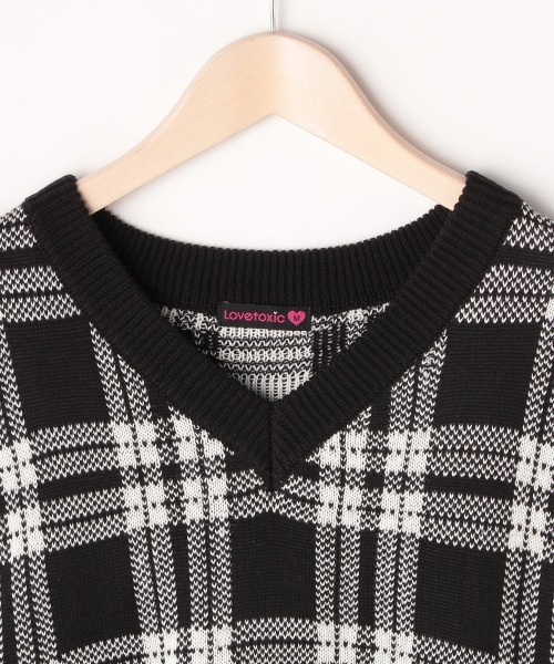 LOVETOXIC（ラブトキシック）の「チェックニットベスト（ベスト・キッズ・ブラック/ベージュ・S/M/SS/L）」の5枚目の写真