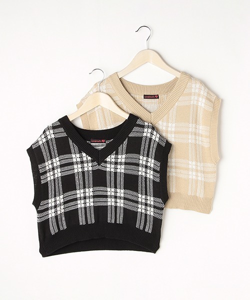 LOVETOXIC（ラブトキシック）の「チェックニットベスト（ベスト・キッズ・ブラック/ベージュ・S/M/SS/L）」の10枚目の写真