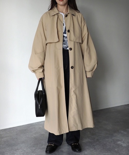 Riberry（リベリー）の「3WAYナイロンステンカラーコート（ステンカラーコート・レディース・ブラック/ベージュ/アイボリー/グリーン/ライトベージュ/オフホワイト/イエロー・MEDIUM）」の4枚目の写真