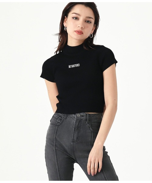 ANAP（アナップ）の「クロップドプチハイネック刺繍リブトップス（T
