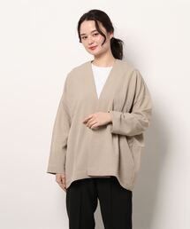 Samansa Mos2 blue | リネンタッチノーカラージャケット（セットアップ可）(ノーカラージャケット)
