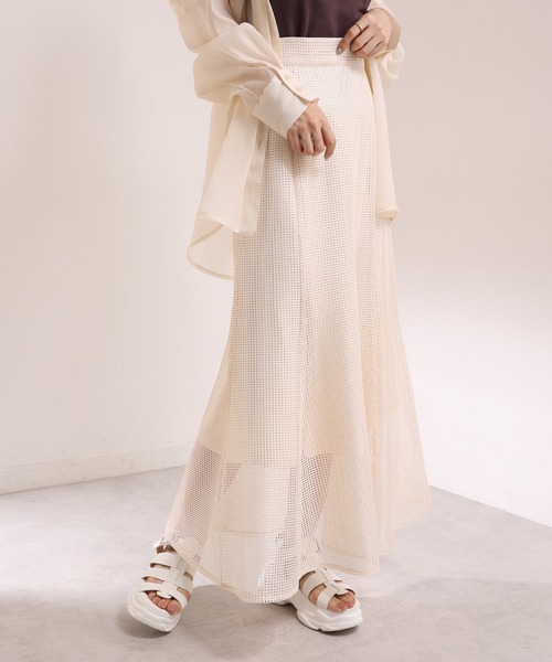 one after another NICE CLAUP(ワンアフターアナザーナイスクラップ)の「メッシュマーメイドスカート(スカート・レディース・アイボリー/ブラック/ベージュ・FREE)」の1枚目の写真