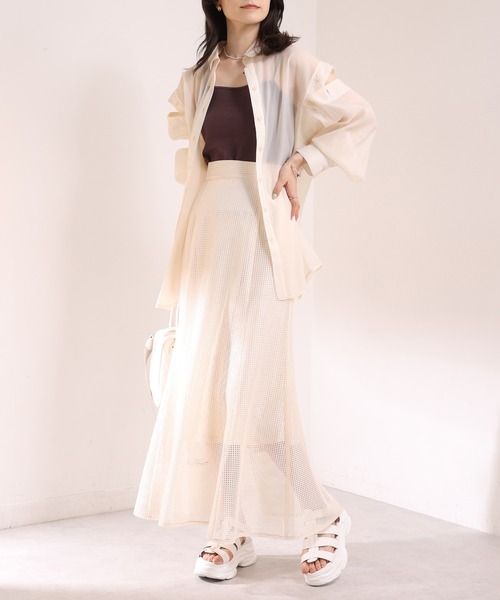 one after another NICE CLAUP(ワンアフターアナザーナイスクラップ)の「メッシュマーメイドスカート(スカート・レディース・アイボリー/ブラック/ベージュ・FREE)」の15枚目の写真