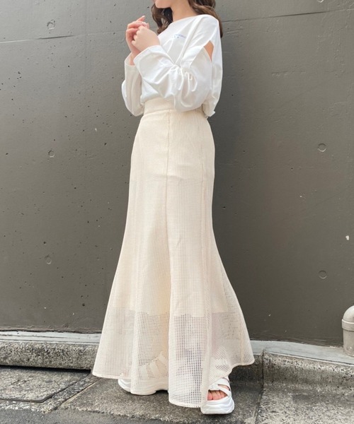 one after another NICE CLAUP(ワンアフターアナザーナイスクラップ)の「メッシュマーメイドスカート(スカート・レディース・アイボリー/ブラック/ベージュ・FREE)」の4枚目の写真