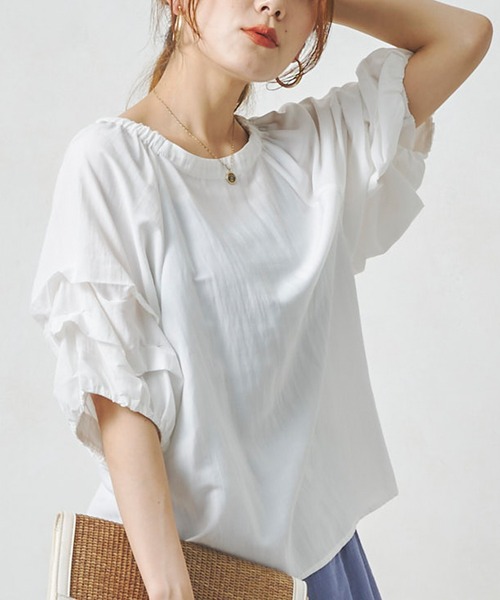 Chez toi（シェトワ）の「ホイップスリーブブラウス（シャツ/ブラウス・レディース・オフホワイト/ブルー/ライム/ピンク/ブルー系その他/ブラック・FREE）」の2枚目の写真