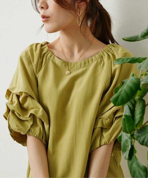 Chez toi（シェトワ）の「ホイップスリーブブラウス（シャツ/ブラウス・レディース・オフホワイト/ブルー/ライム/ピンク/ブルー系その他/ブラック・FREE）」の4枚目の写真