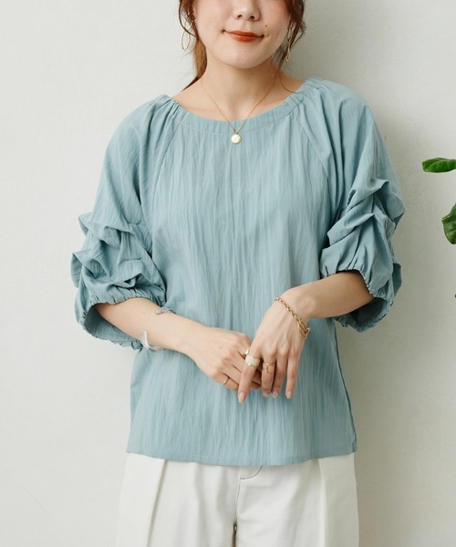 Chez toi（シェトワ）の「ホイップスリーブブラウス（シャツ/ブラウス・レディース・オフホワイト/ブルー/ライム/ピンク/ブルー系その他/ブラック・FREE）」の9枚目の写真