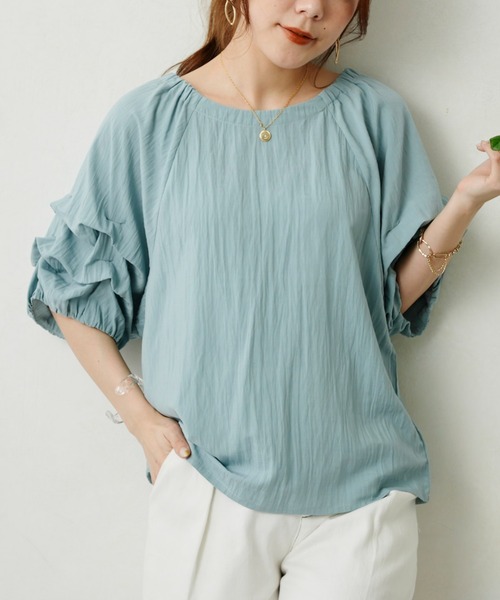 Chez toi（シェトワ）の「ホイップスリーブブラウス（シャツ/ブラウス・レディース・オフホワイト/ブルー/ライム/ピンク/ブルー系その他/ブラック・FREE）」の11枚目の写真