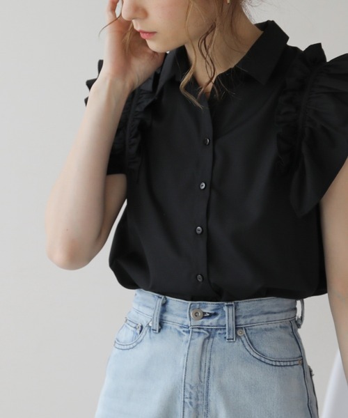 frames RAY CASSIN（フレームスレイカズン）の「WEB限定．袖フリルノースリブラウス（シャツ/ブラウス・レディース・ブラック/ブルー/オフホワイト・FREE）」の5枚目の写真