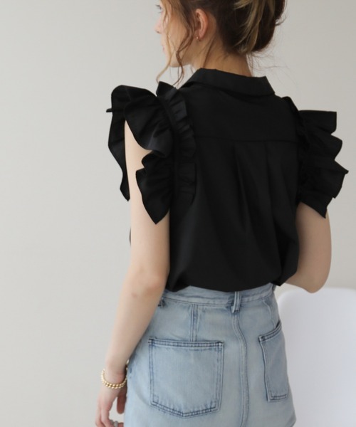 frames RAY CASSIN（フレームスレイカズン）の「WEB限定．袖フリルノースリブラウス（シャツ/ブラウス・レディース・ブラック/ブルー/オフホワイト・FREE）」の6枚目の写真