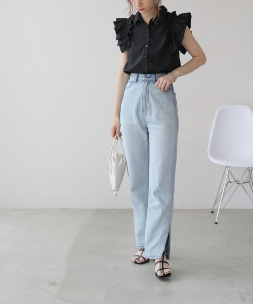 frames RAY CASSIN（フレームスレイカズン）の「WEB限定．袖フリルノースリブラウス（シャツ/ブラウス・レディース・ブラック/ブルー/オフホワイト・FREE）」の8枚目の写真