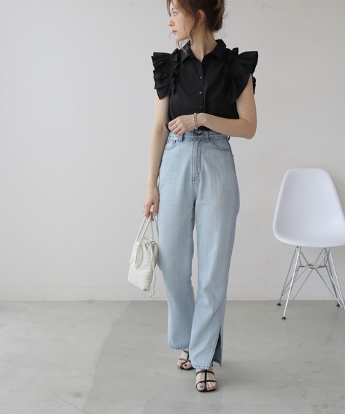 frames RAY CASSIN（フレームスレイカズン）の「WEB限定．袖フリルノースリブラウス（シャツ/ブラウス・レディース・ブラック/ブルー/オフホワイト・FREE）」の9枚目の写真