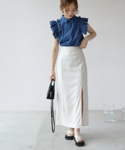 frames RAY CASSIN（フレームスレイカズン）の「WEB限定．袖フリルノースリブラウス（シャツ/ブラウス・レディース・ブラック/ブルー/オフホワイト・FREE）」の19枚目の写真