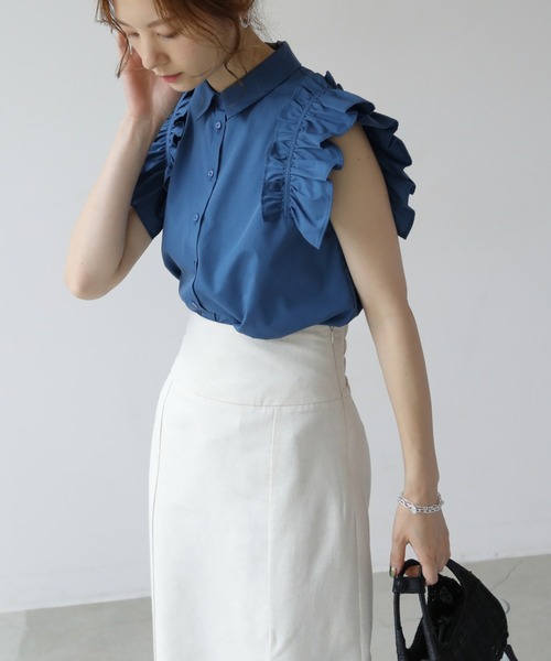 frames RAY CASSIN（フレームスレイカズン）の「WEB限定．袖フリルノースリブラウス（シャツ/ブラウス・レディース・ブラック/ブルー/オフホワイト・FREE）」の14枚目の写真