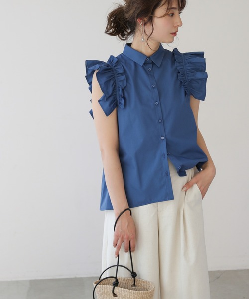 frames RAY CASSIN（フレームスレイカズン）の「WEB限定．袖フリルノースリブラウス（シャツ/ブラウス・レディース・ブラック/ブルー/オフホワイト・FREE）」の22枚目の写真
