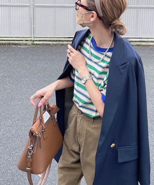 INTERPLAY（インタープレイ）の「【INTERPLAY x AYA】マルチボーダーTシャツ（Tシャツ/カットソー・レディース・ブルー/ネイビー/グリーン・FREE）」の13枚目の写真